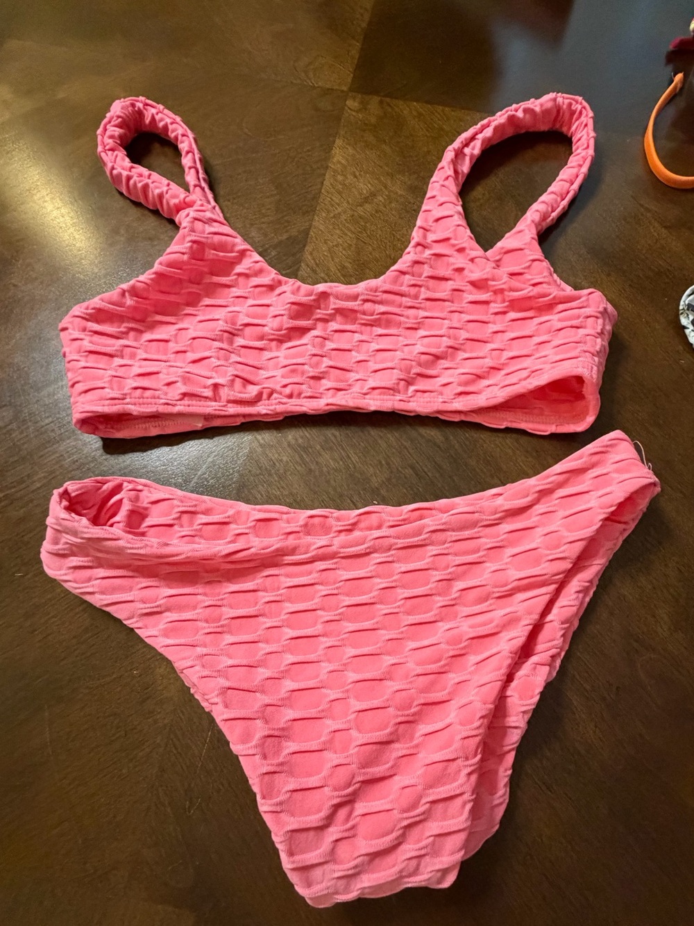 Textured Pink Bikini Set - Two Piece Swimwear size small